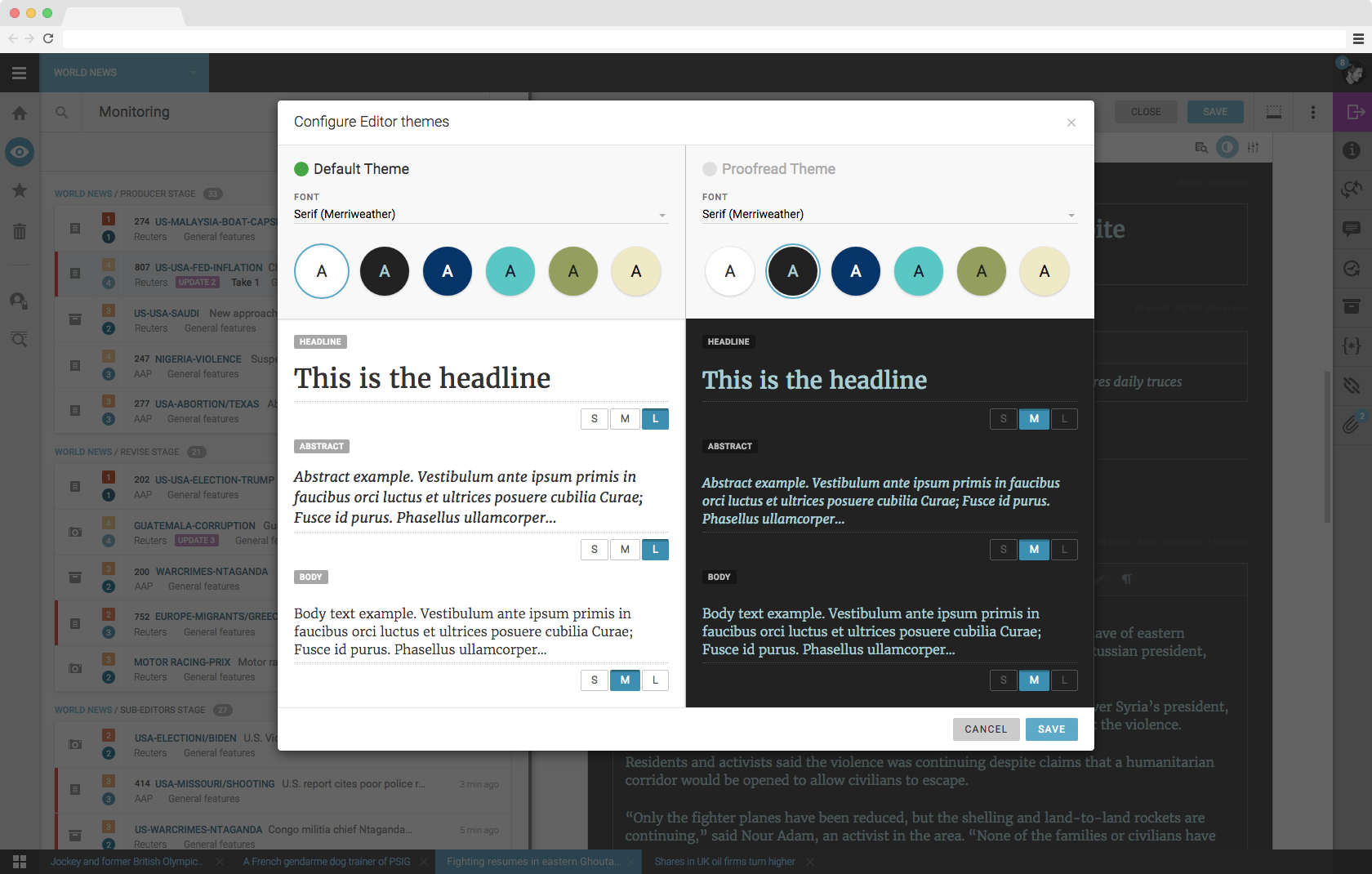 Superdesk Newsroom Software - toggle format tool for spotting copy errors