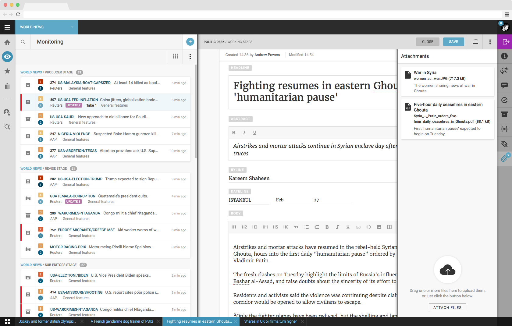 Superdesk Newsroom Software - widget for attaching files to digital newsroom content