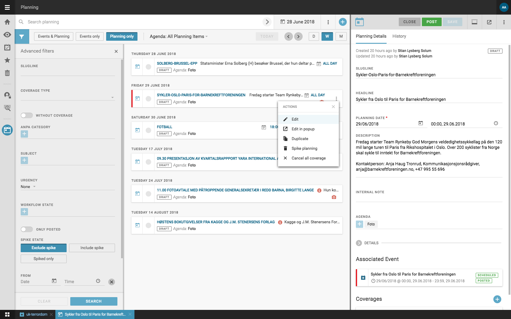 Boost workflow efficiency with Superdesk Planning Component