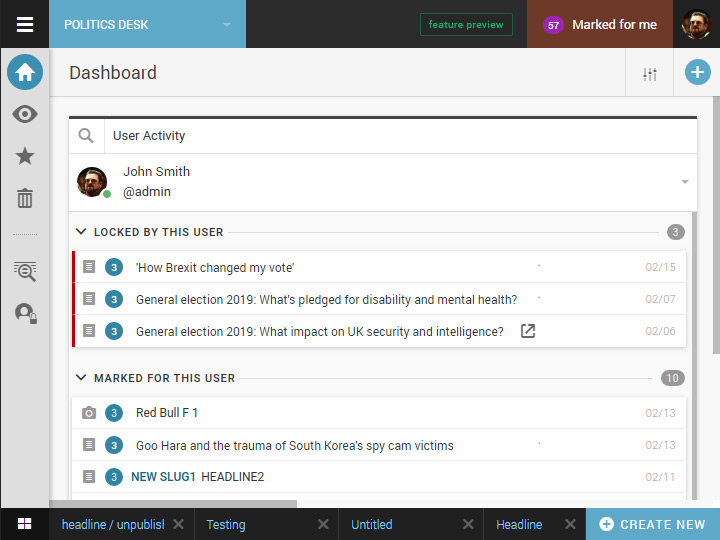"User Activity" view